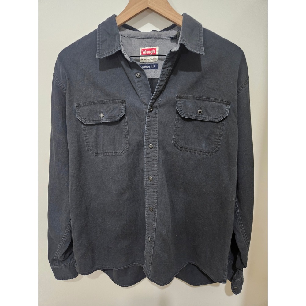 Wrangler Mens Comfort Flex Long Sleeve Button Down Shirt Black Large